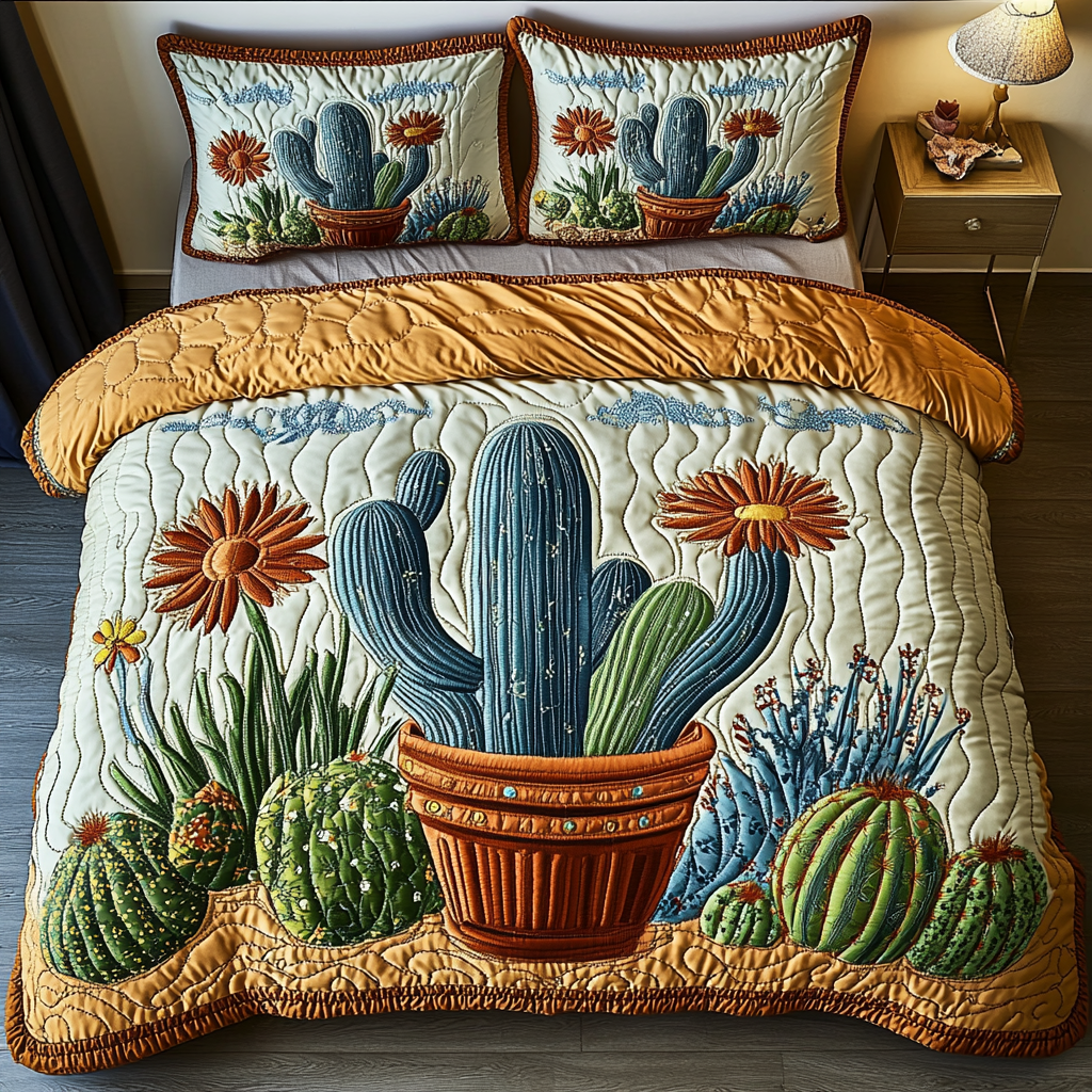 Cactus Moon Quilted Bedding Set Holiday Season Duvet Cover Set Cactus Themed Gifts