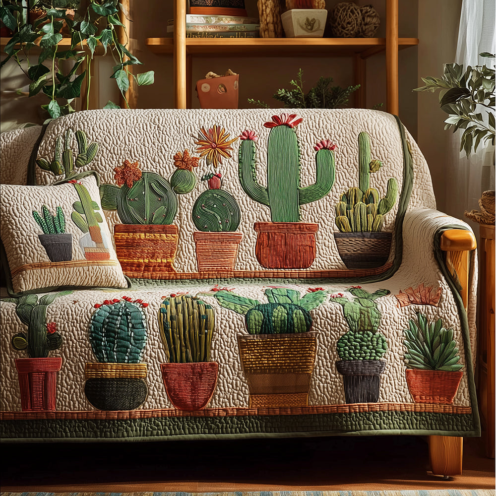 Cactus Morning Light Quilted Sofa Cover Living Room Decor Grandparent Christmas Gifts