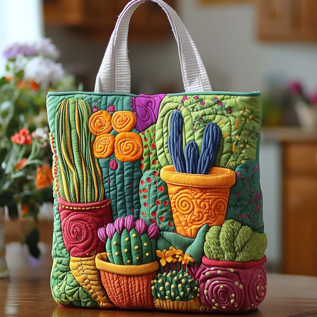 Cactus Morning Sun Quilted Tote Bag Gifts For Cactus Lovers