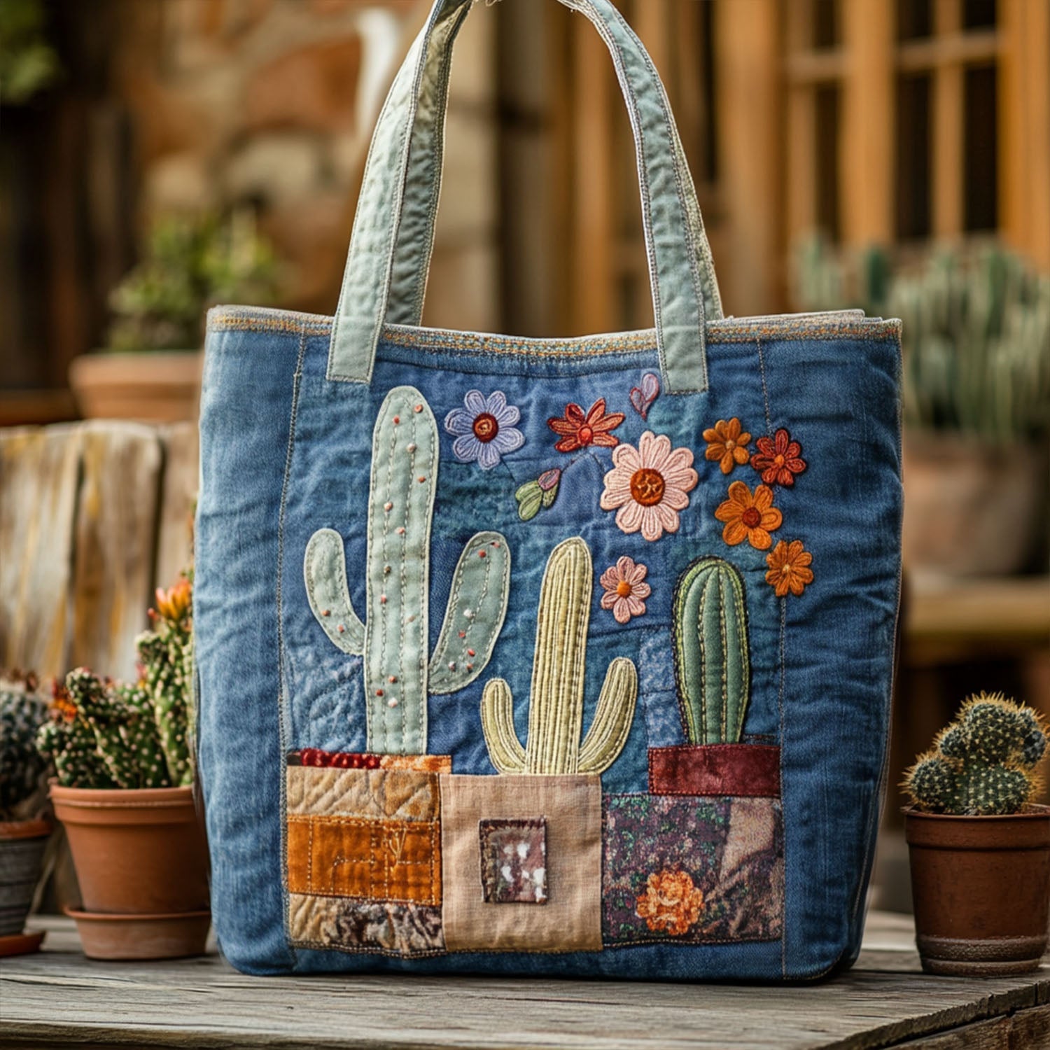 Cactus Muse Quilted Tote Bag Cactus Themed Gifts