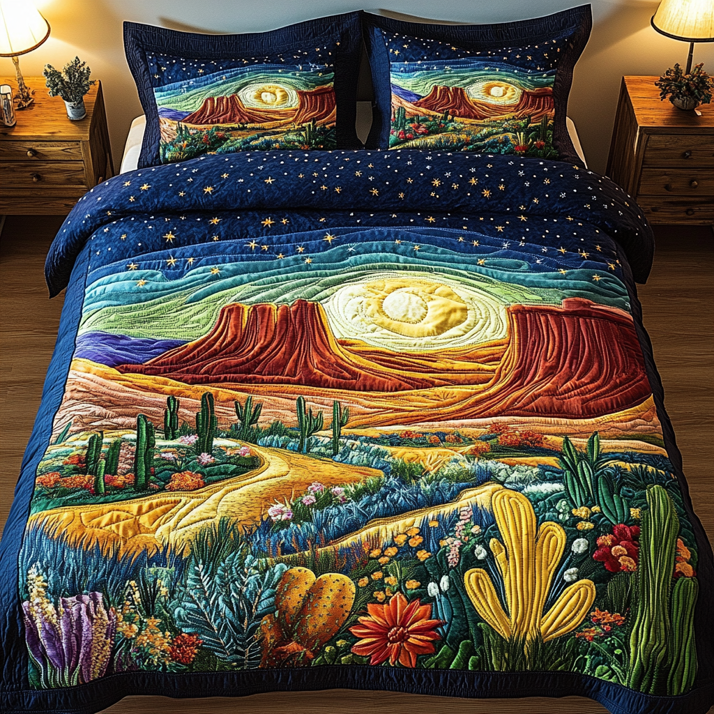 Cactus Night Quilted Bedding Set Bed Decorations Cactus Related Gifts