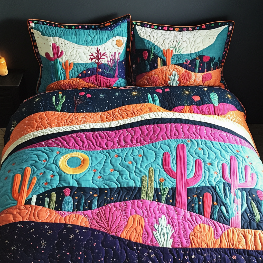 Cactus Oasis Quilted Bedding Set Best Bedspread Set Best Cactus Gifts