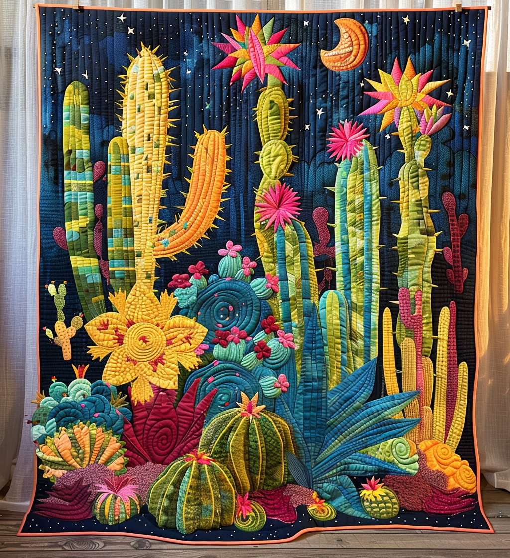 Cactus Oasis Quilted Blanket Cute Blankets For Bed