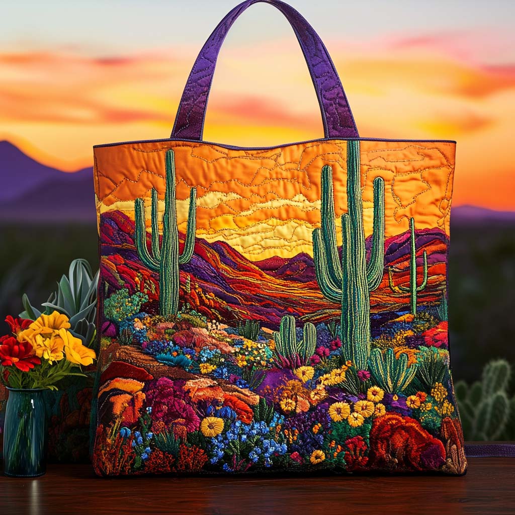 Cactus Oasis Quilted Tote Bag Cute Cactus Gifts
