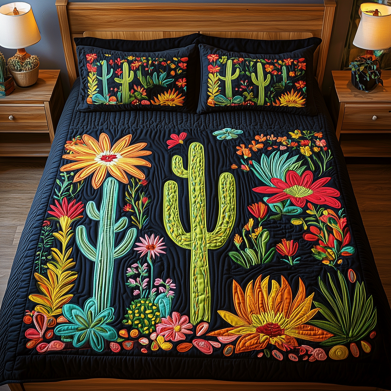 Cactus Paradise Quilted Bedding Set King Size Bed Set Gifts For Father's Day From Daughter