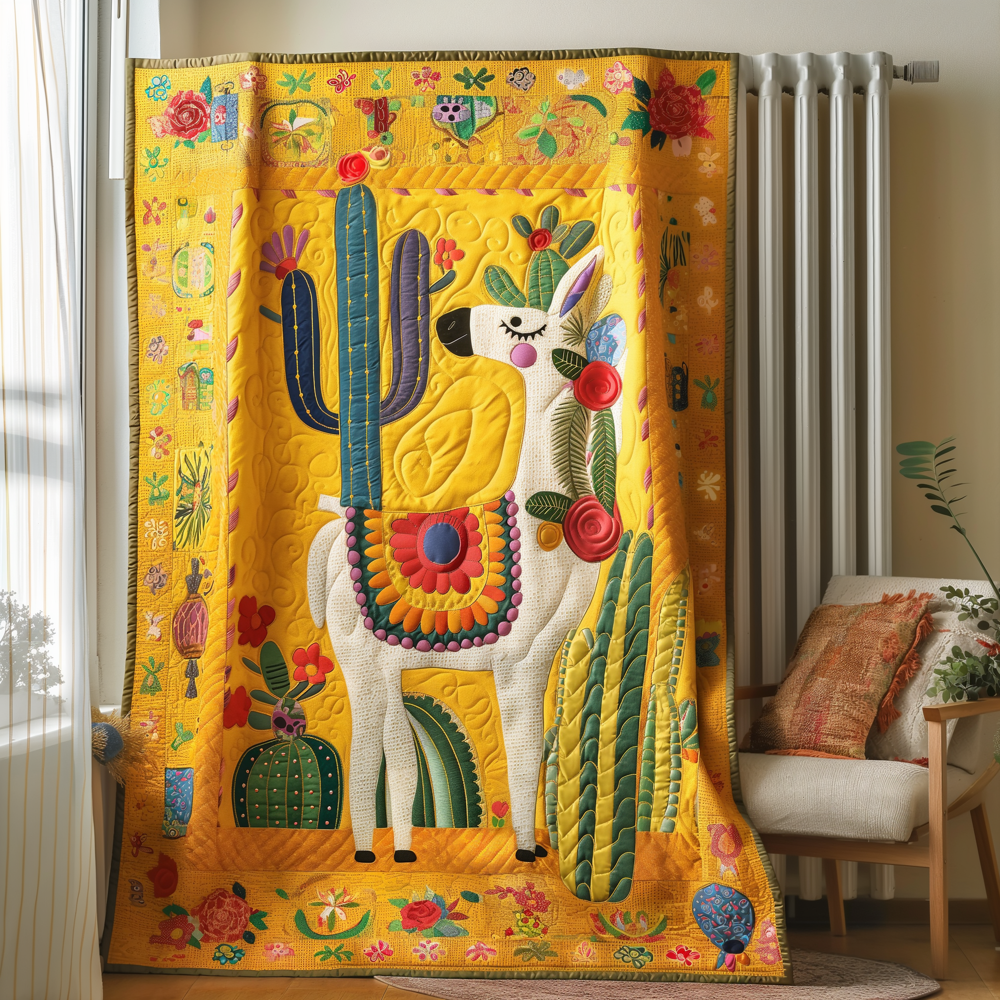 Cactus Paradise With Llamas Quilted Blanket Cute Christmas Blankets