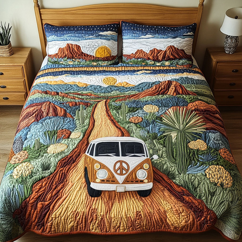 Cactus Pathway Quilted Bedding Set Cool Bedroom Decor Gifts For Your Hippie Friend
