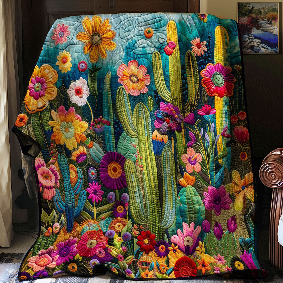 Cactus Quilt Blanket Throw Blankets For Couch Mother's Day Gifts For Grandma