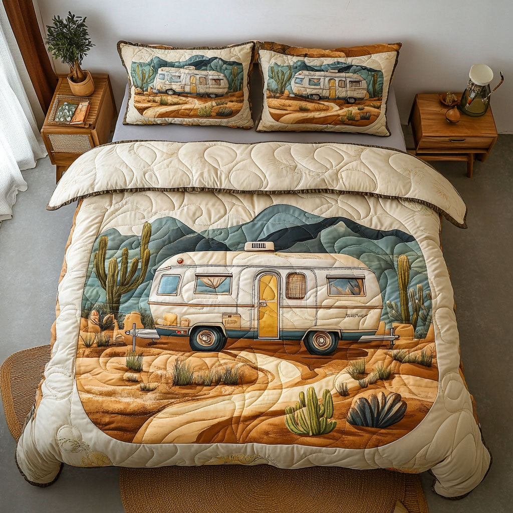 Cactus Retreat Quilted Bedding Set Holiday Duvet Cover Set Gifts For People Who Like Camping