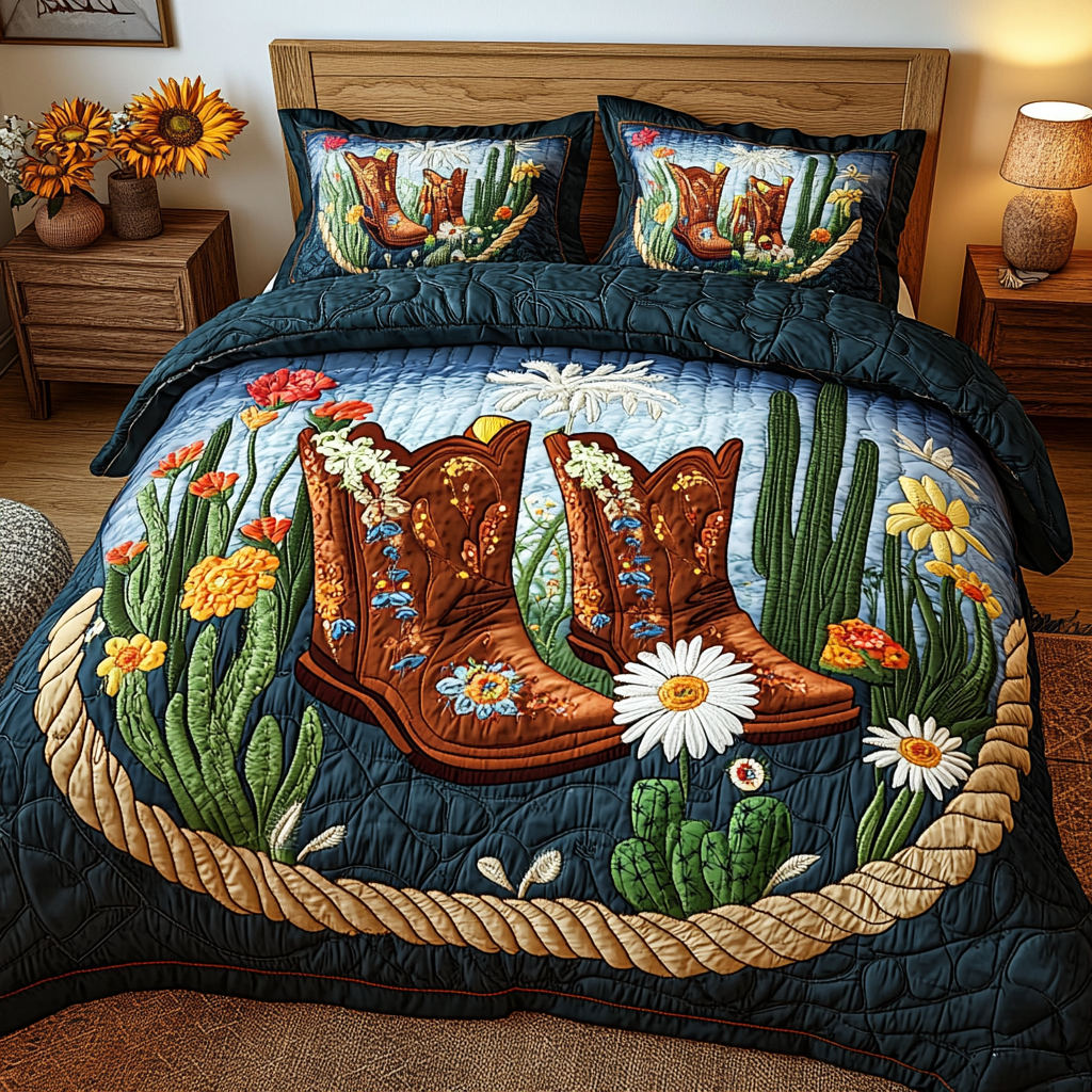 Cactus Rider Quilted Bedding Set Cool Bedroom Decor Gifts For Western Lovers