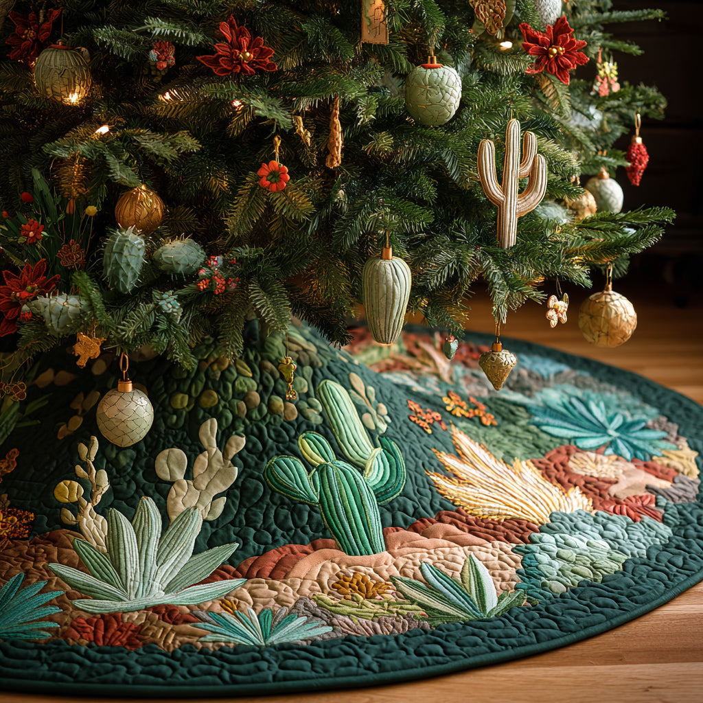 Cactus Scarlet Star Quilted Christmas Tree Skirt Winter Holiday Decor Awesome Christmas Gifts 2025
