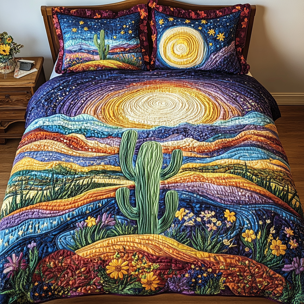 Cactus Serenity Quilted Bedding Set Bedroom Decorations Cactus Birthday Gift