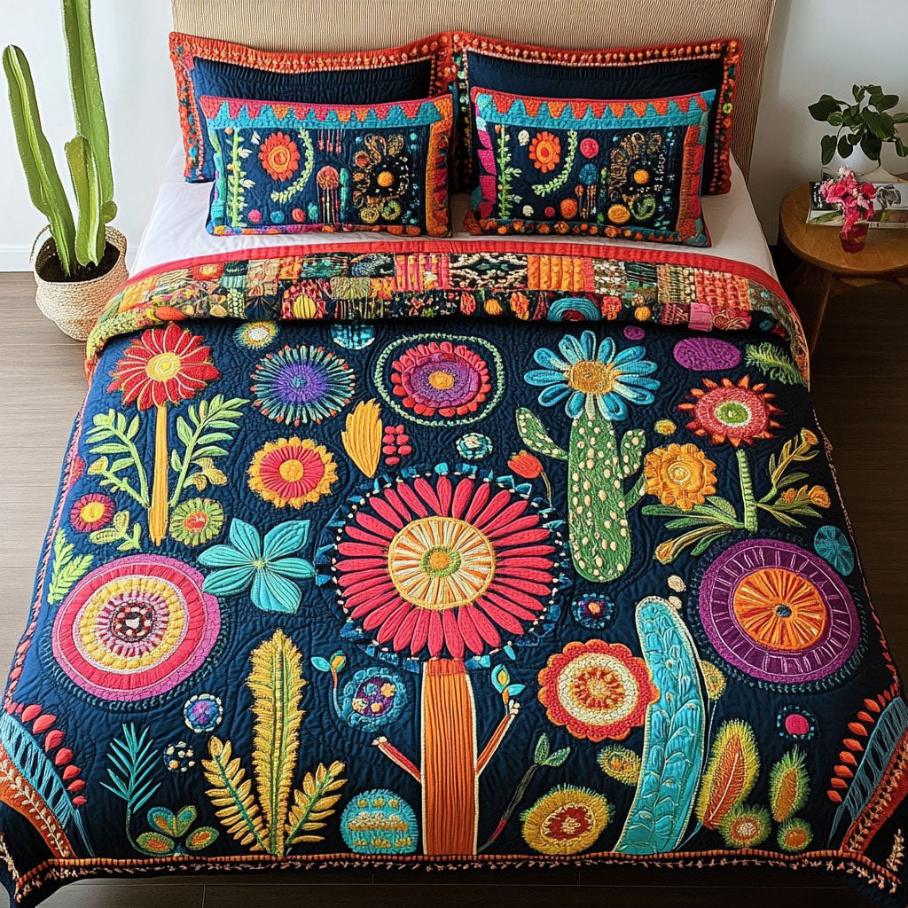 Cactus Serenity Quilted Bedding Set Christmas Duvet Cover Cactus Themed Gifts