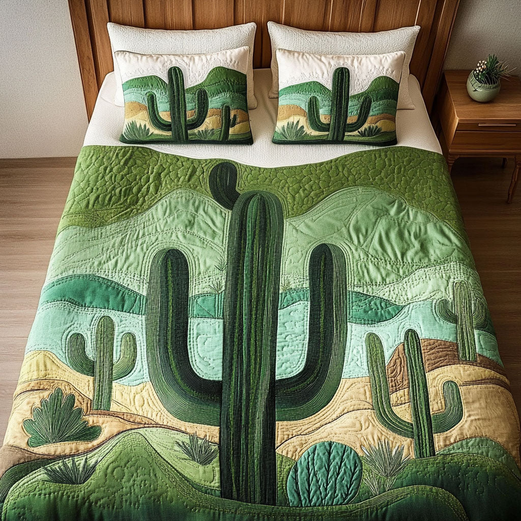 Cactus Serenity Quilted Bedding Set Cool Bedroom Decor Cactus Related Gifts