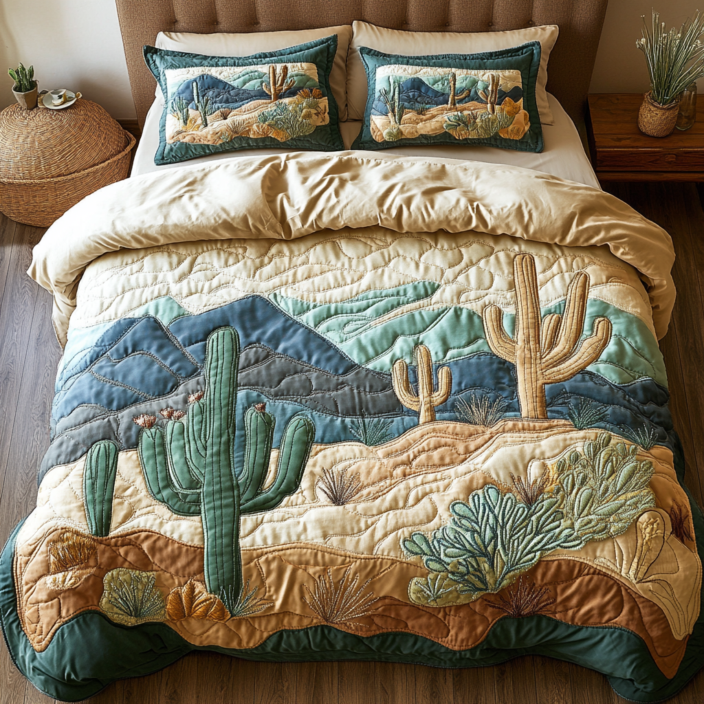 Cactus Serenity Quilted Bedding Set Summer Vibe Duvet Covers Meaningful Gifts For Mom