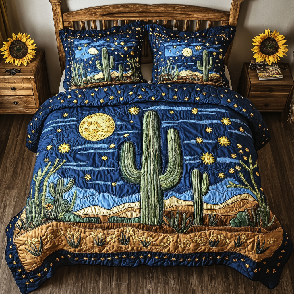 Cactus Sky Quilted Bedding Set Best Bed Sheet Set Cactus Themed Birthday Gifts