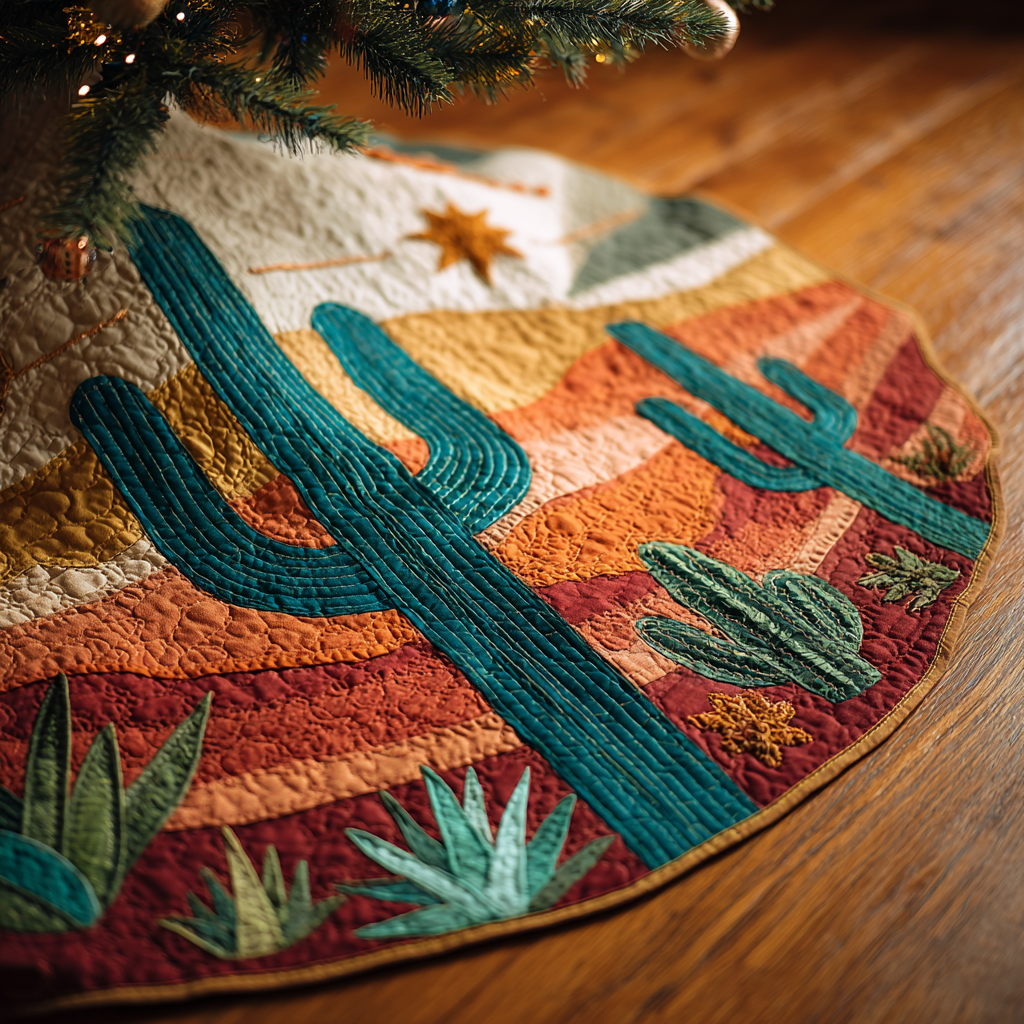 Cactus Spirit Christmas Quilted Tree Skirt Christmas Tree Decor Christmas Gift For Garden Lovers