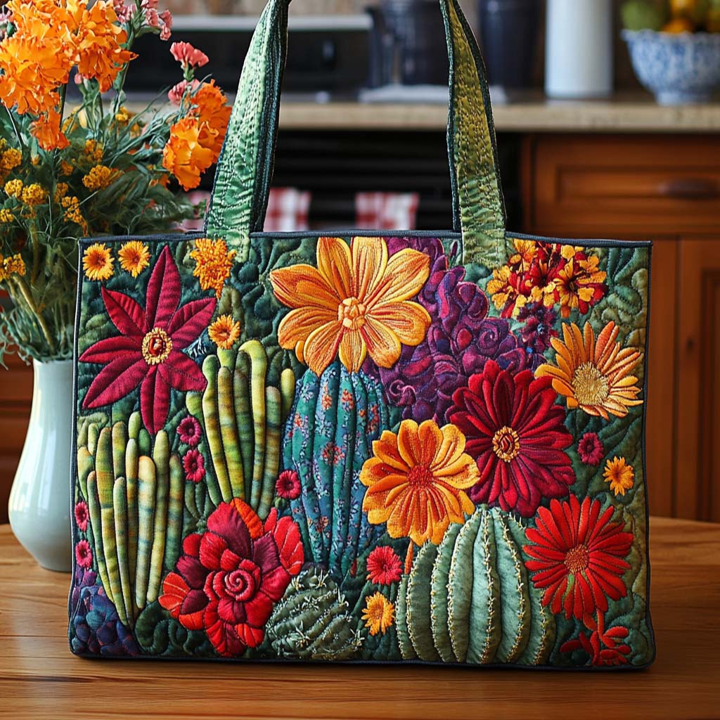 Cactus Spirit Glow Quilted Tote Bag Cactus Housewarming Gift