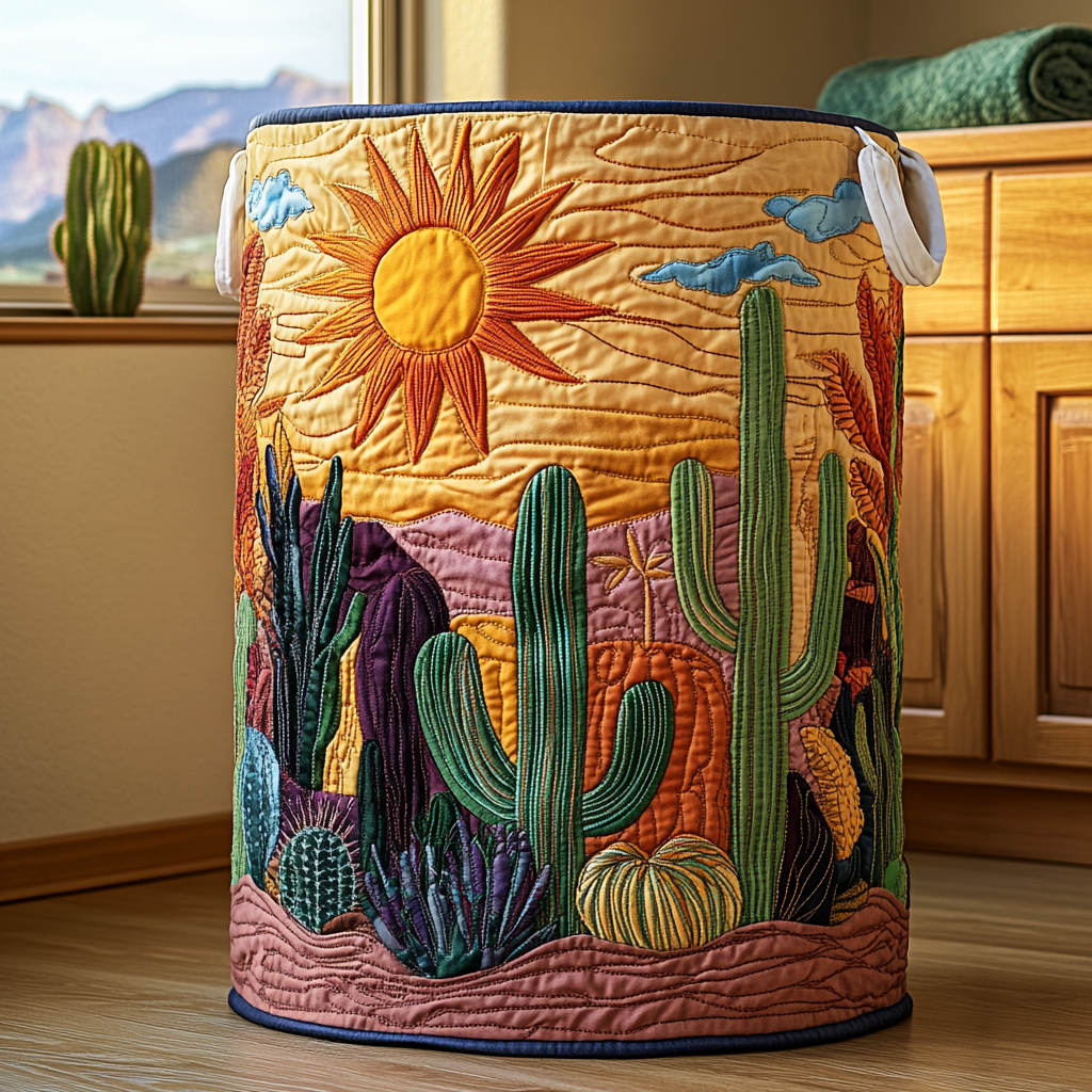 Cactus Spirit Quilted Laundry Basket Lovely Quilted Laundry Basket Gift for Mom or Grandma