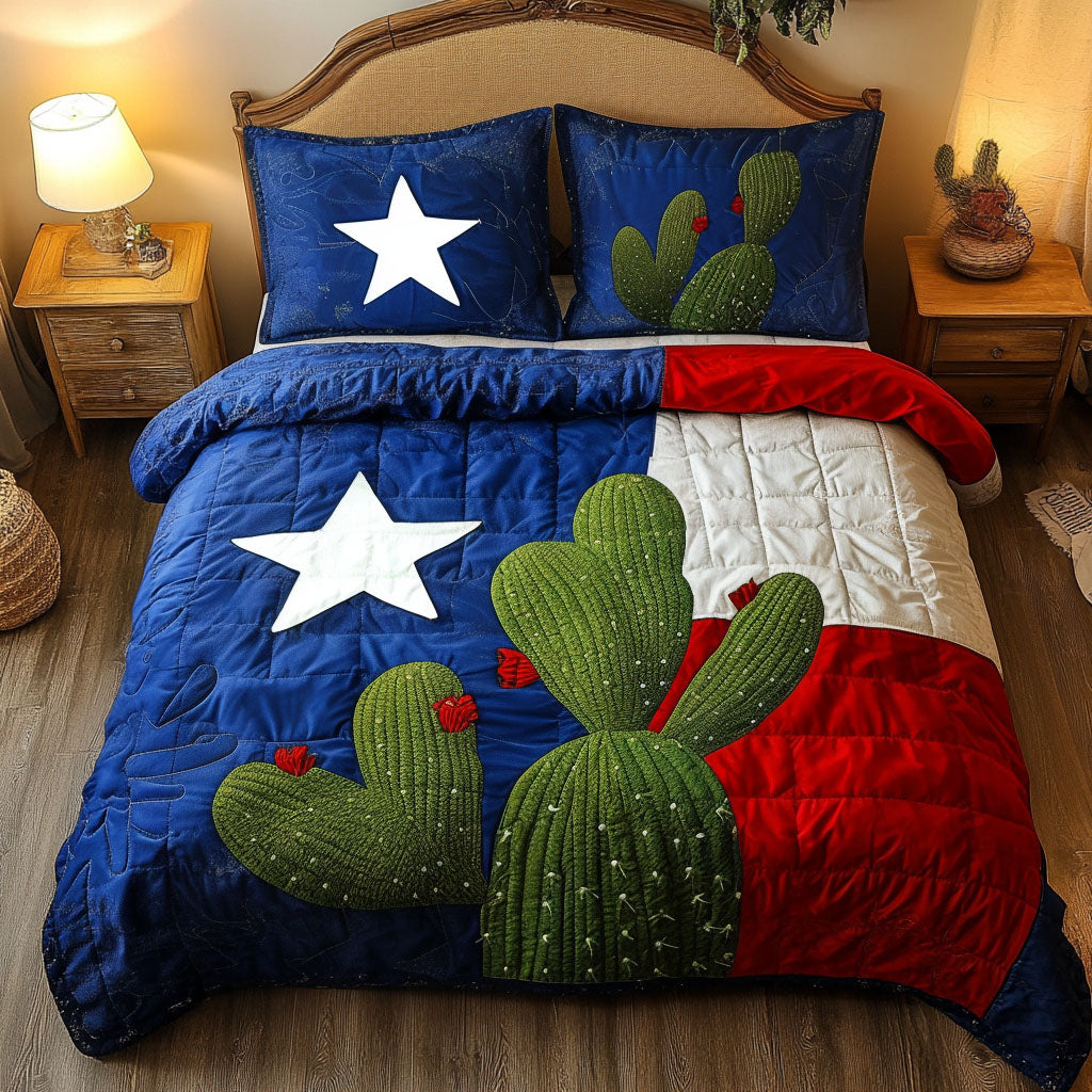 Cactus Star Quilted Bedding Set Cool Bedroom Decor Gift For Cactus Lover