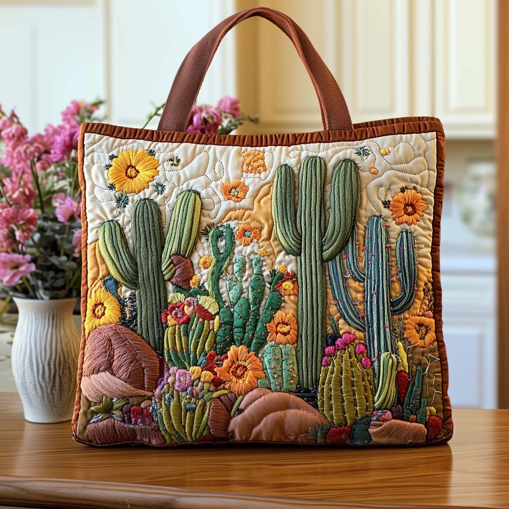 Cactus Summer Days Quilted Tote Bag Best Cactus Gifts