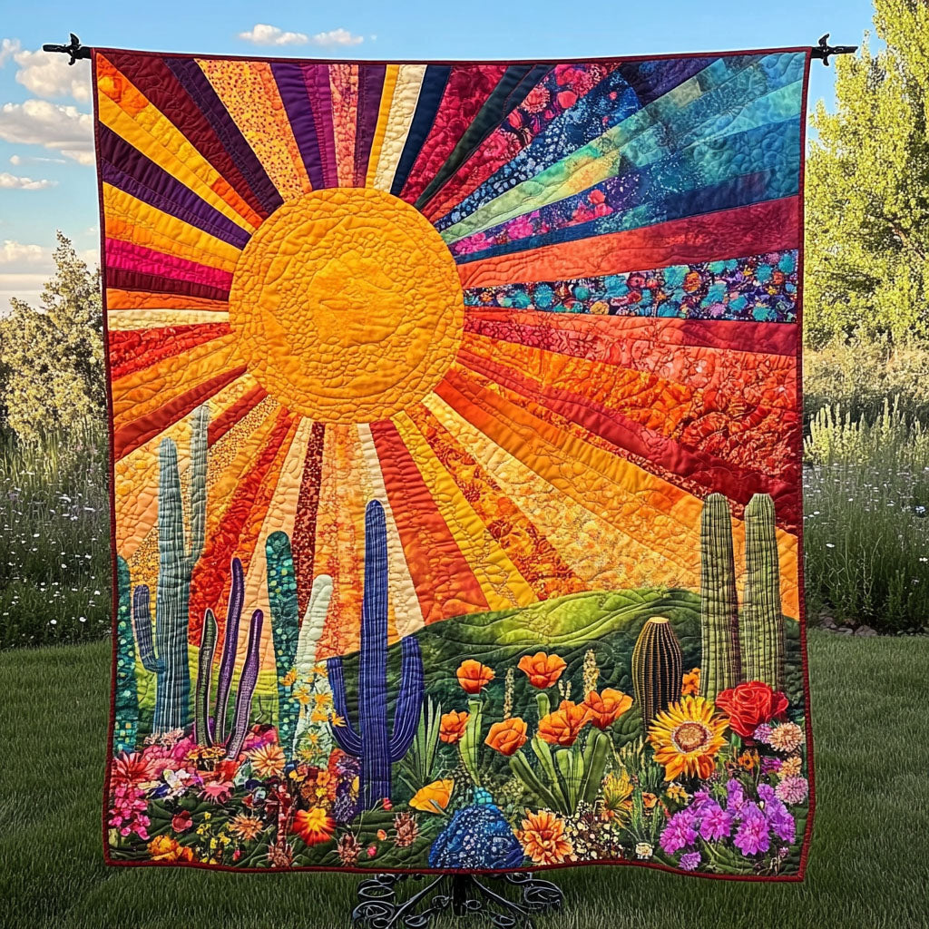 Cactus Sunrise Quilted Blanket Winter Decor Blanket Cactus Housewarming Gift
