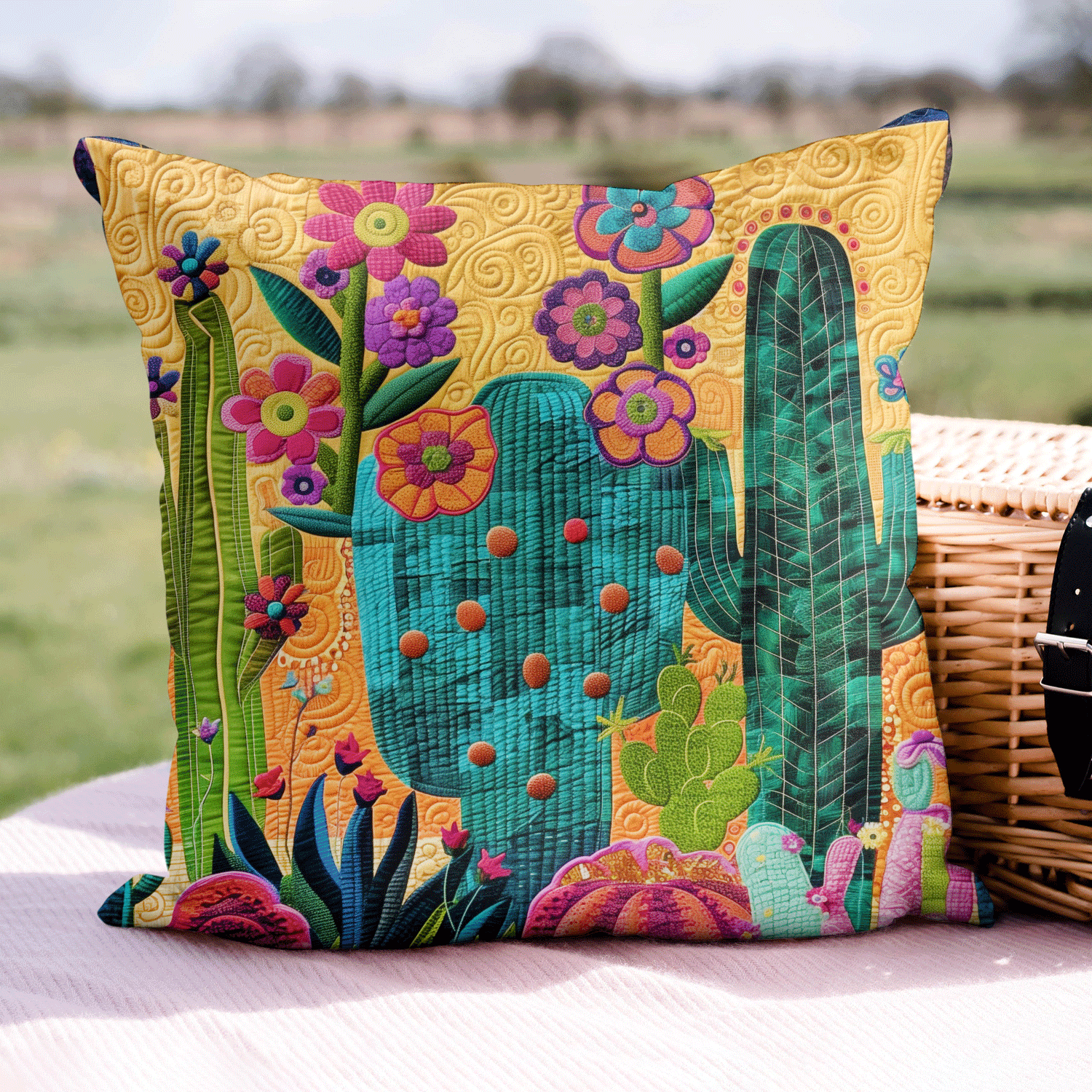 Cactus Sunrise Symphony Quilted Pillow Case Pillow Cover Gift for Family
