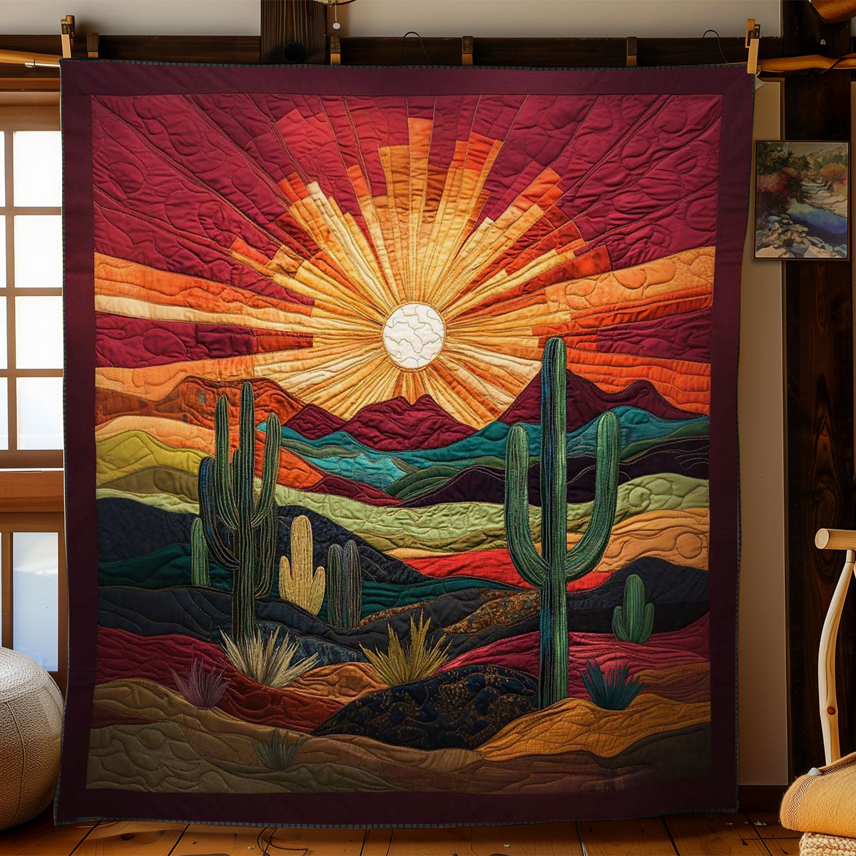 Cactus Sunset Glow Quilt Premium Quilt Blanket for Family and Guests