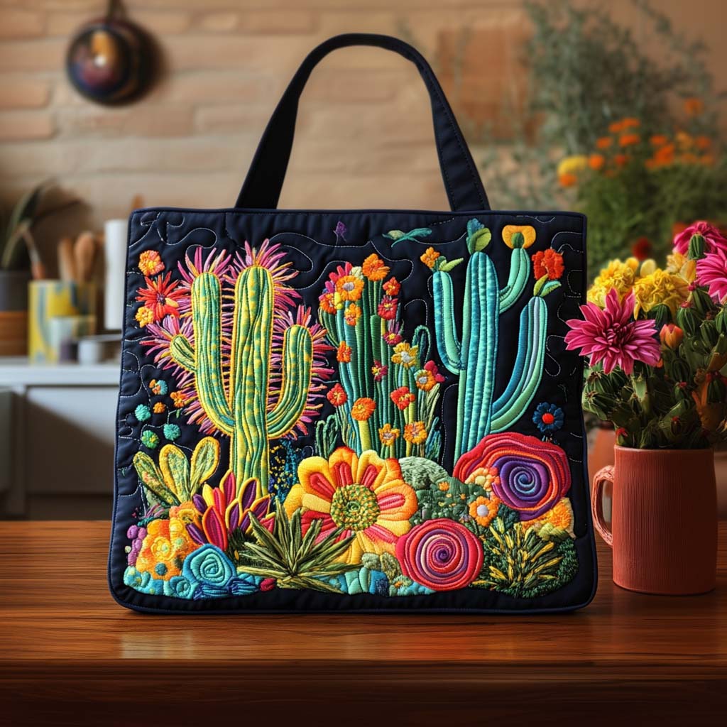 Cactus Sunset Hue Quilted Tote Bag Cactus For Birthday Gift
