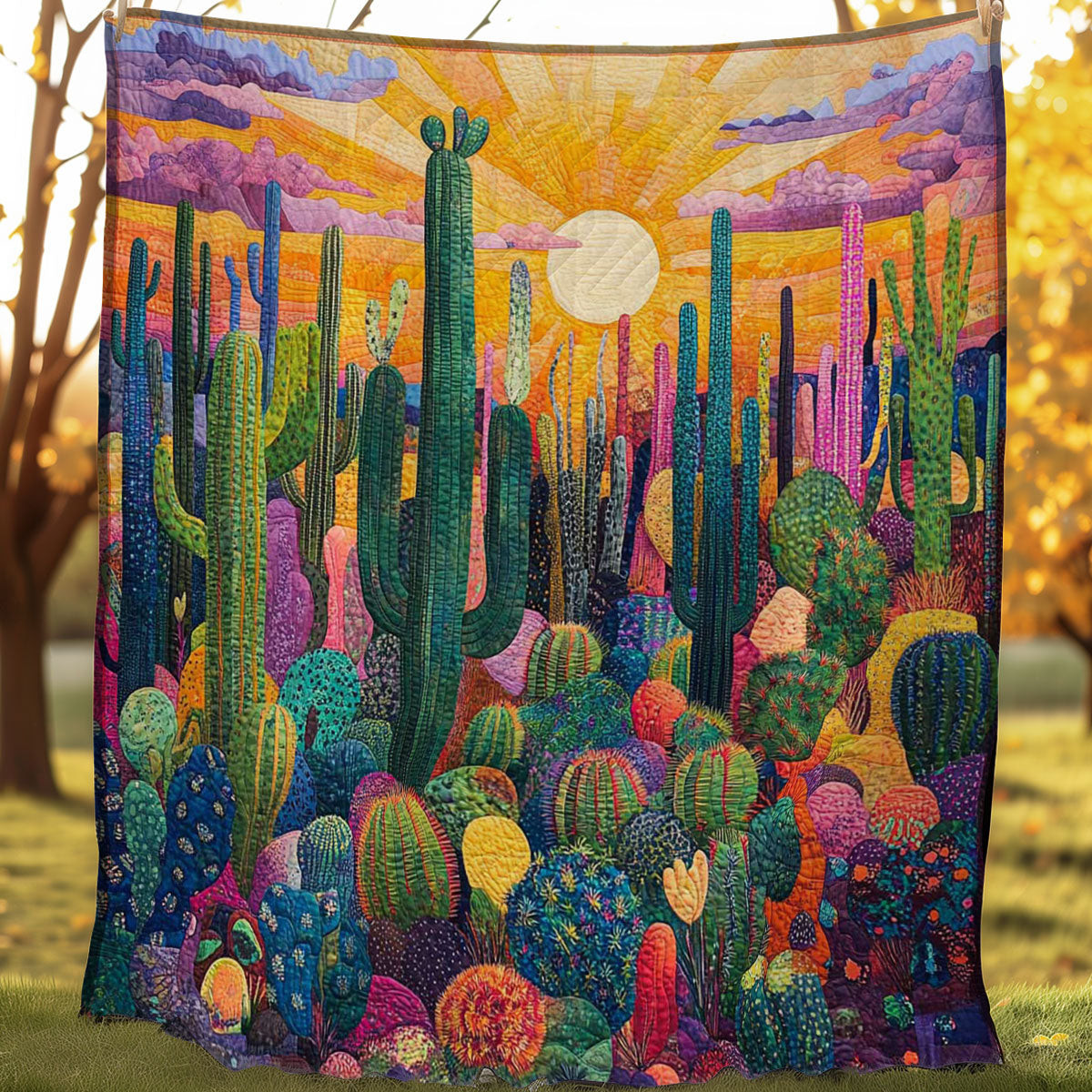 Cactus Sunset Quilt Blanket Couch Blanket Special Present For Mum