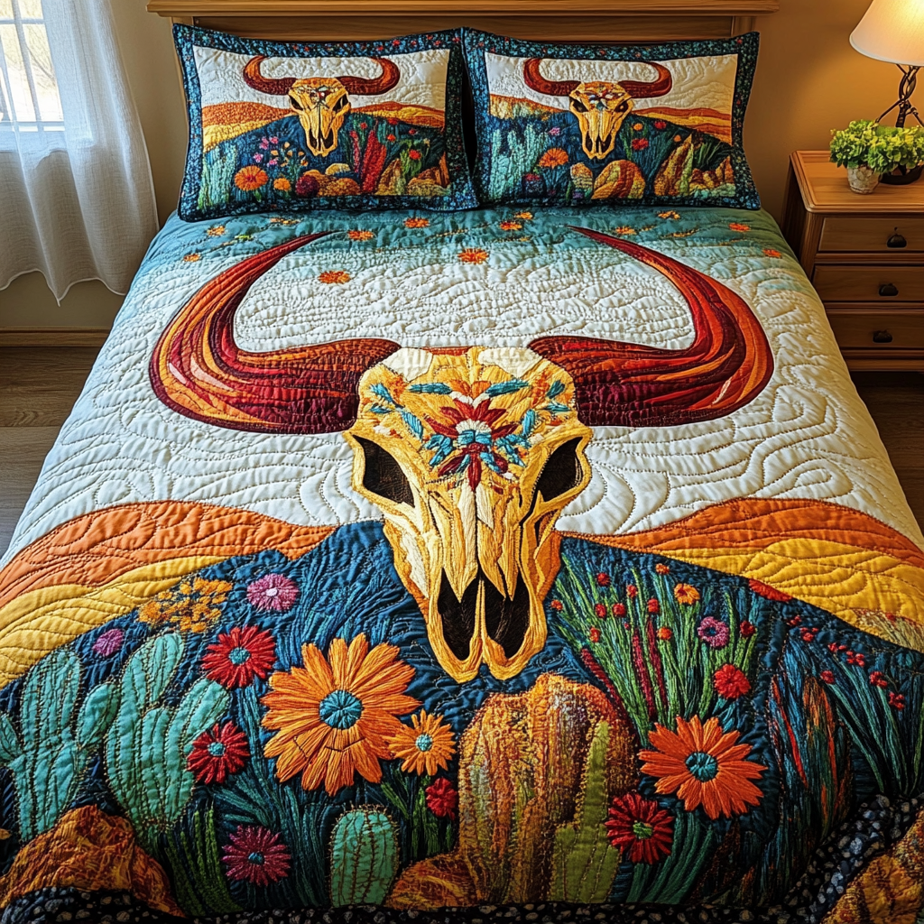 Cactus Sunset Quilted Bedding Set Bed Decorations Skull Presents For Her