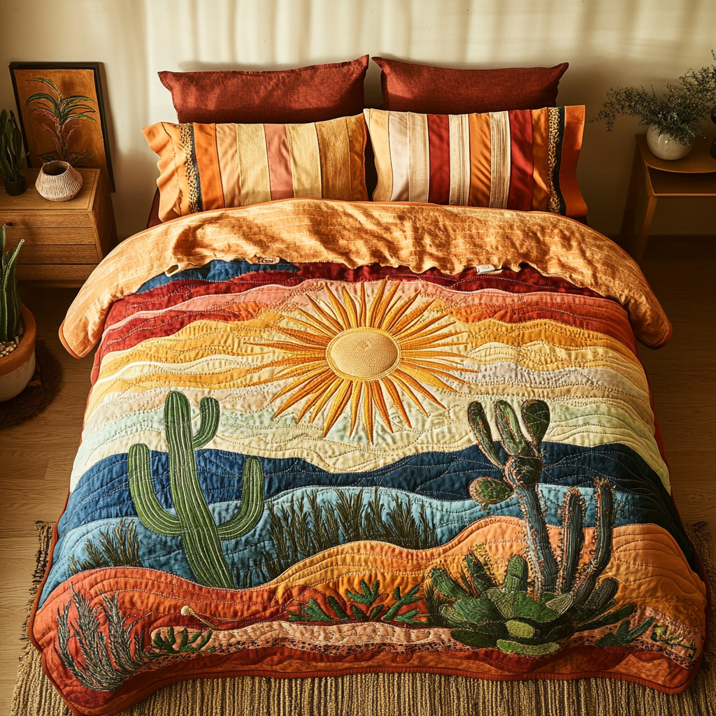 Cactus Sunset Quilted Bedding Set Best Christmas Duvet Sets Awesome Gifts For Cactus Lovers