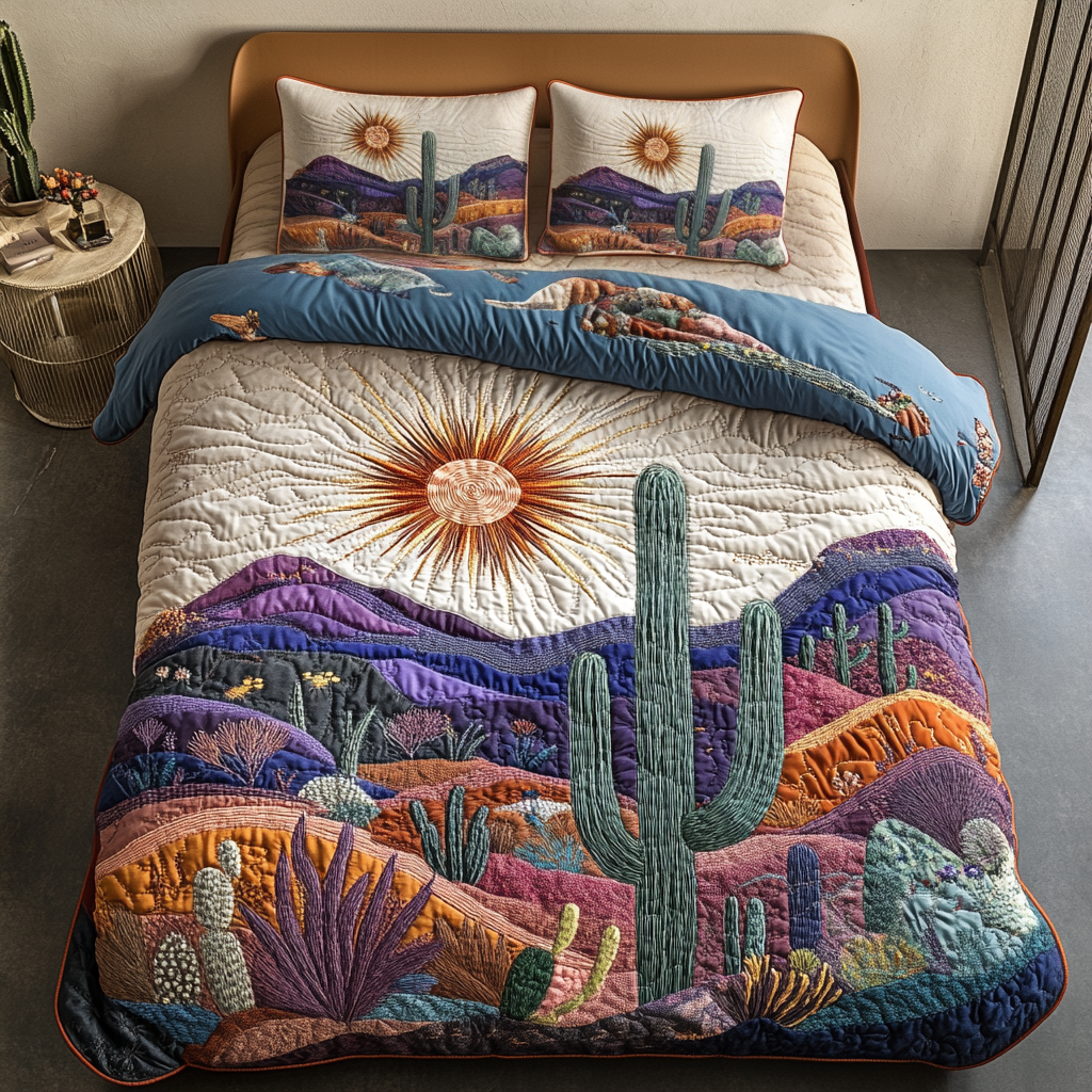 Cactus Sunset Quilted Bedding Set Holiday Duvet Covers Cactus Gifts For Her
