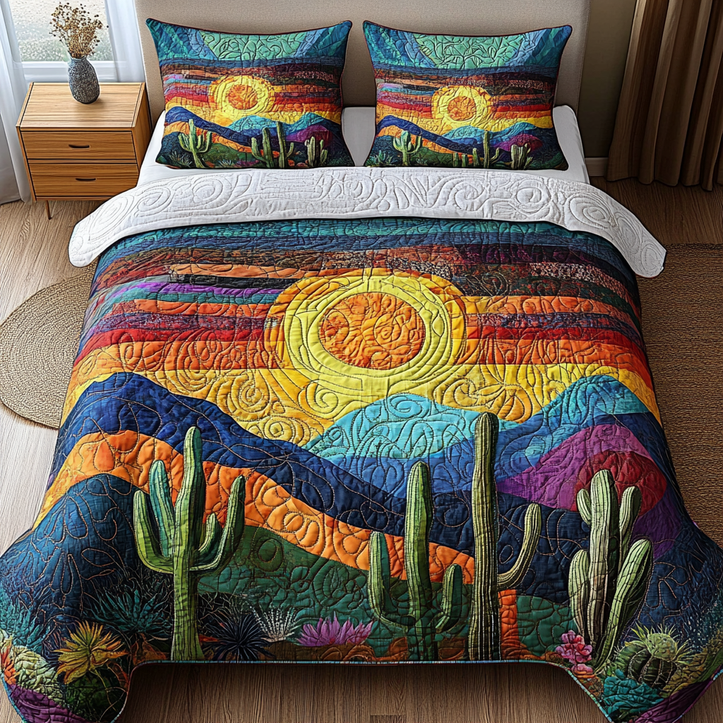 Cactus Sunset Quilted Bedding Set Luxury Duvet Covers Meaningful Gifts For Dad Birthday