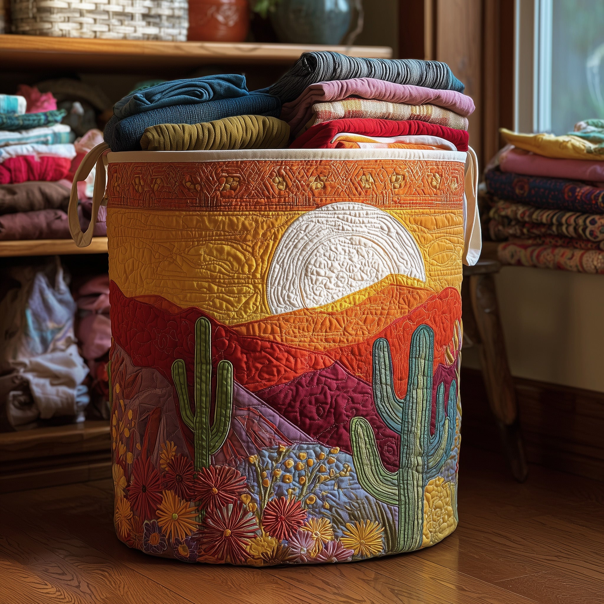 Cactus Sunset Quilted Laundry Basket Best Gift For Him