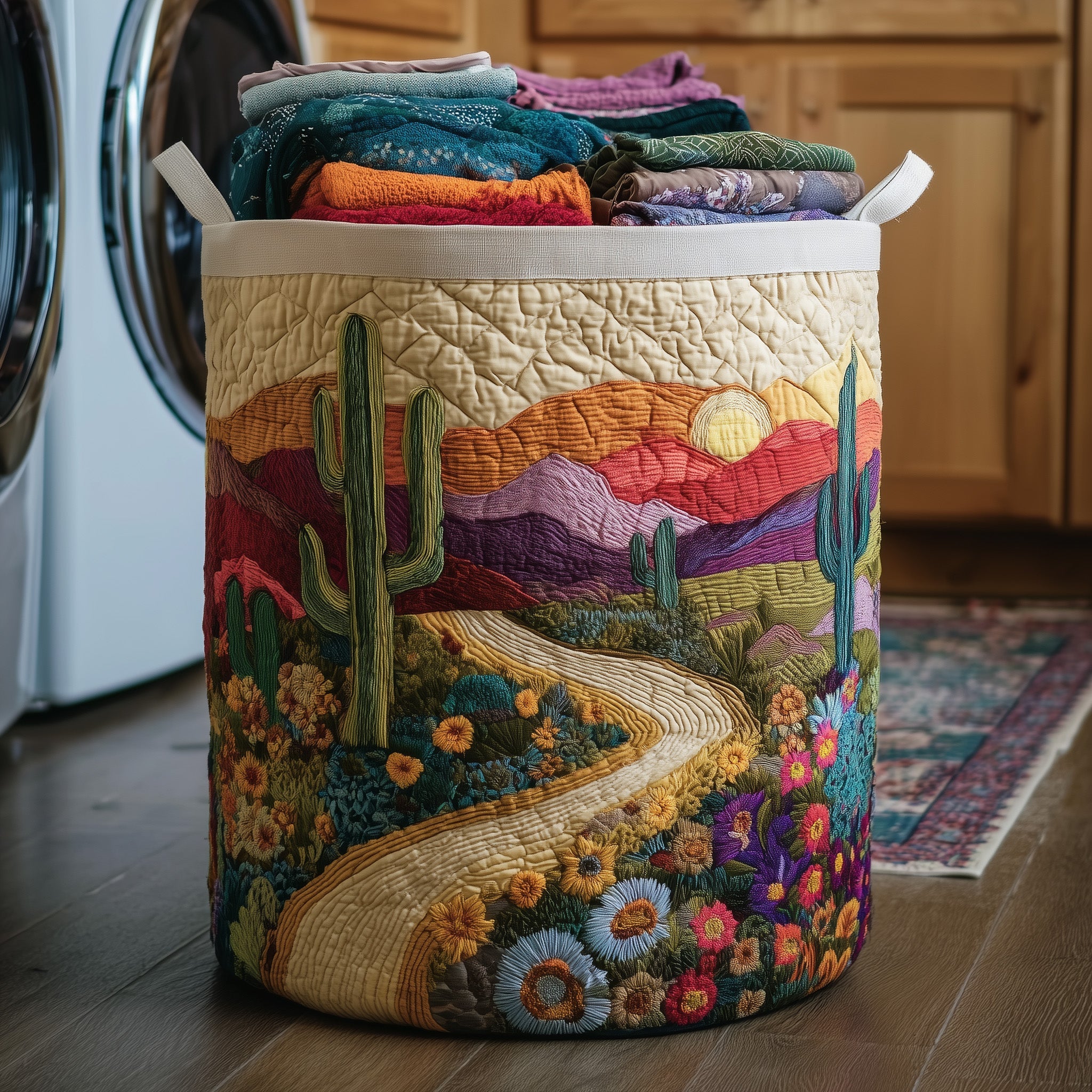 Cactus Sunset Quilted Laundry Basket Holiday Gift For Laundry Lovers