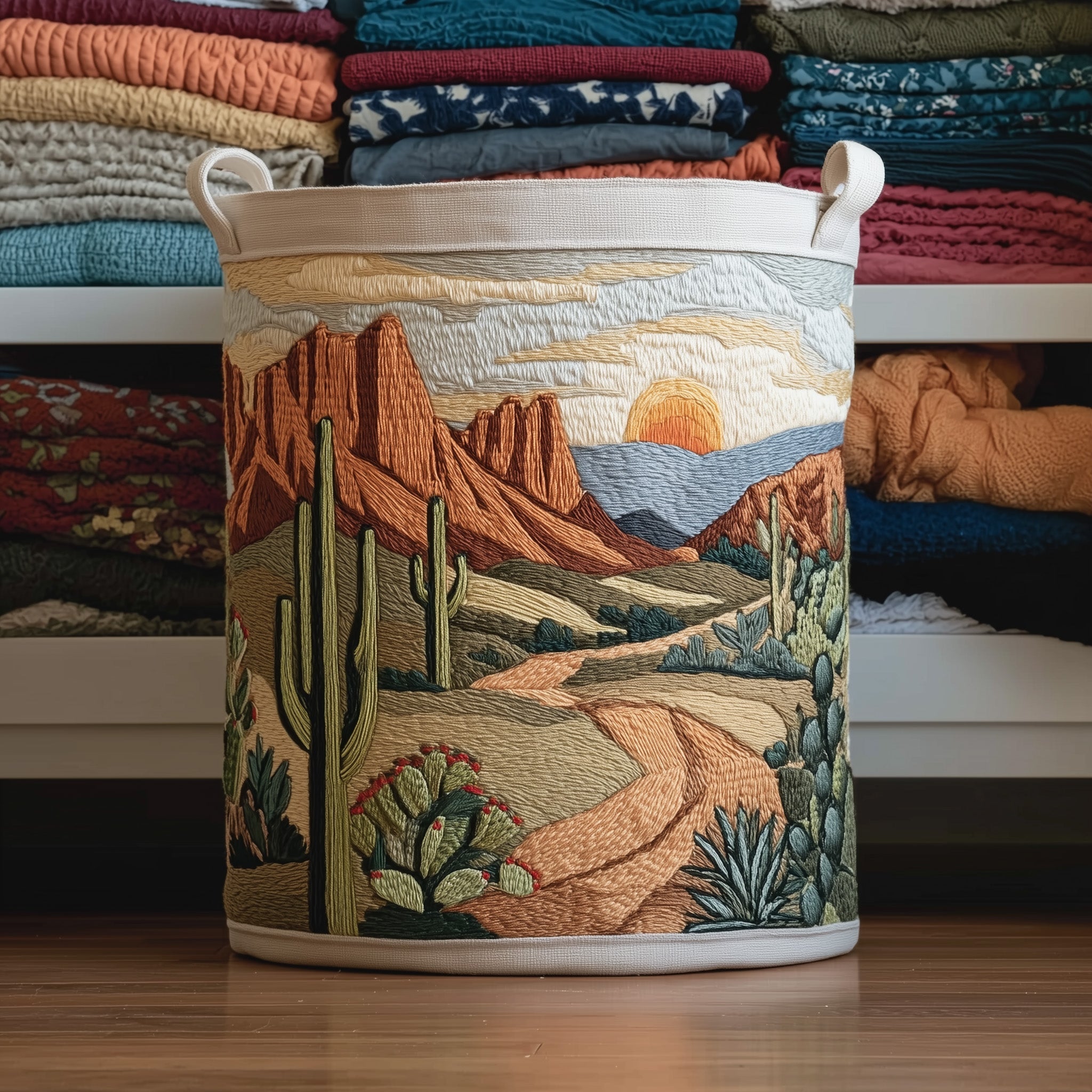 Cactus Sunset Quilted Laundry Basket Ideal Present For Newlyweds