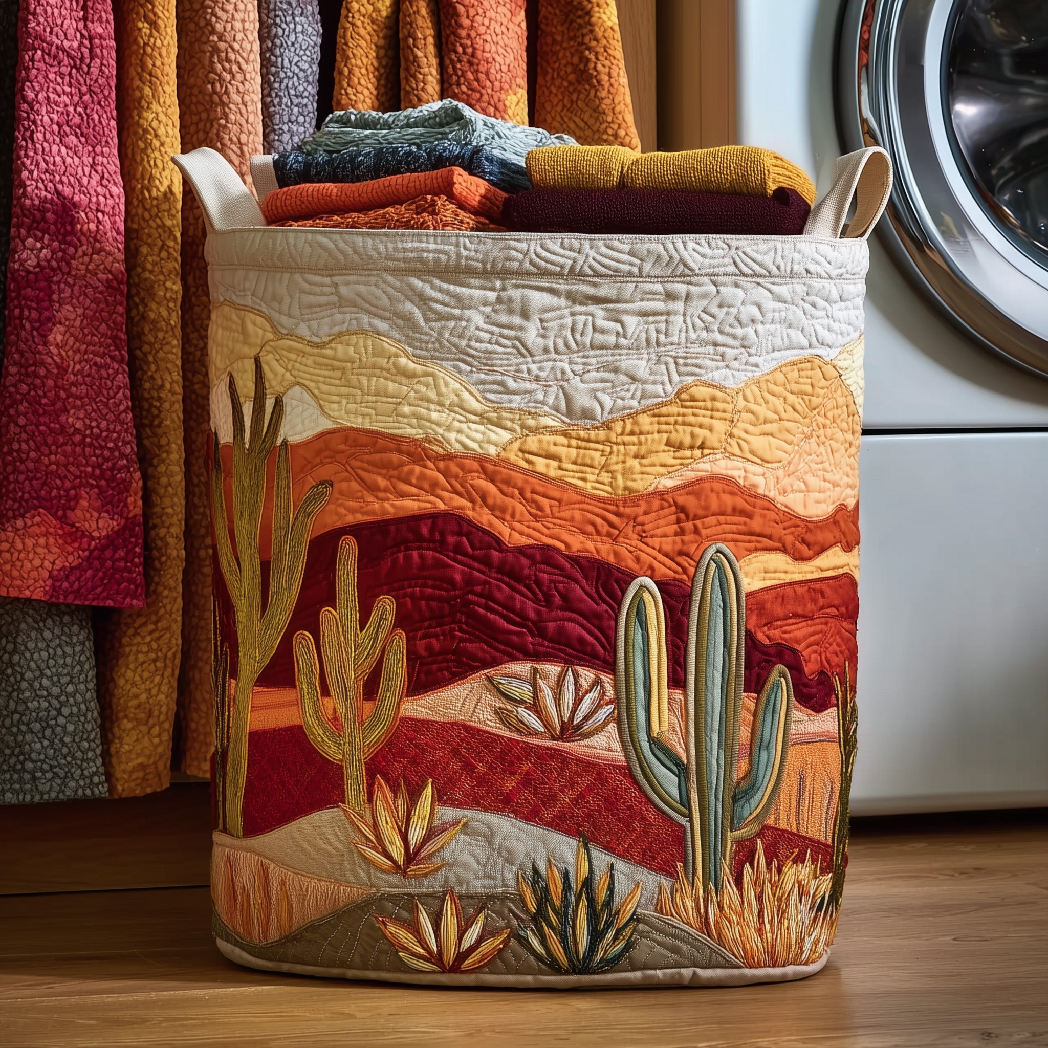 Cactus Sunset Quilted Laundry Basket Merch For Home And Living