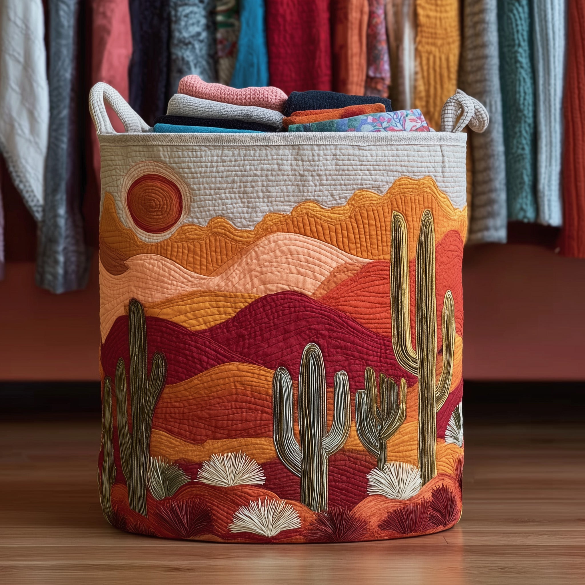 Cactus Sunset Quilted Laundry Basket Mother's Day Merch Gift