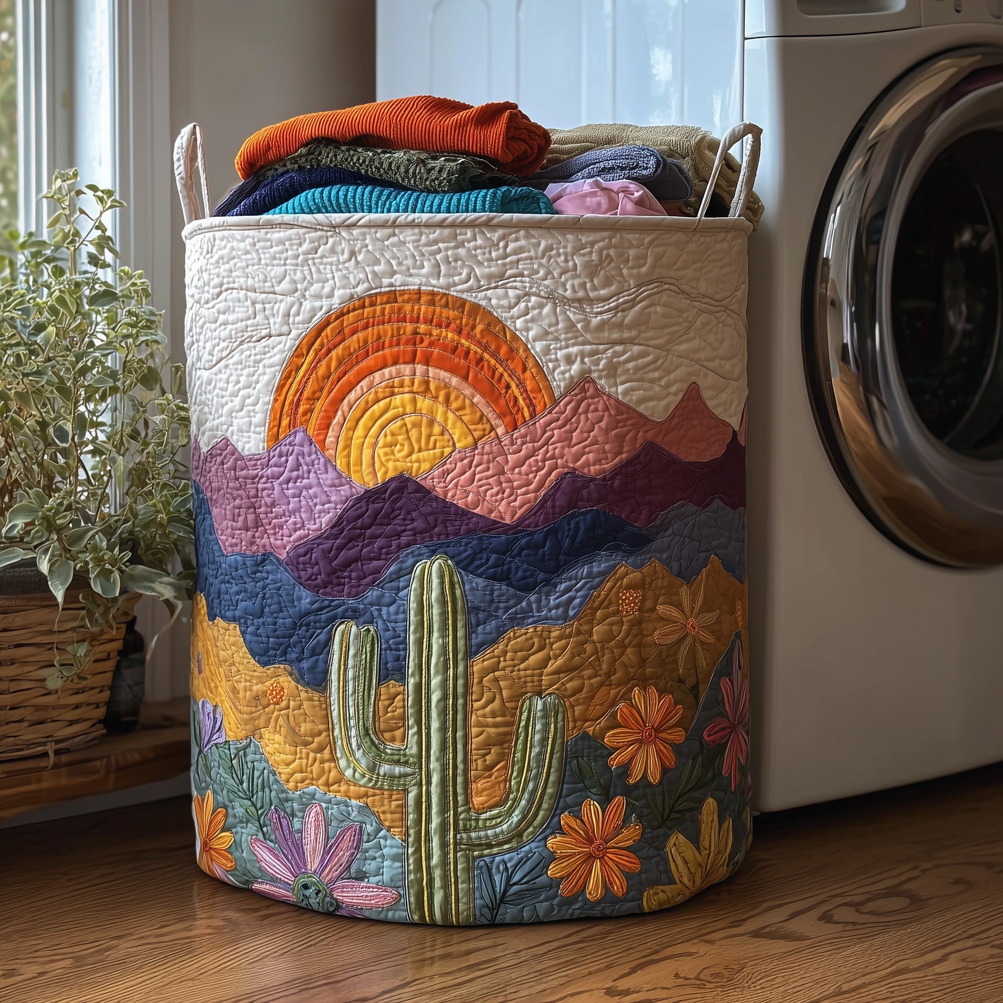 Cactus Sunset Quilted Laundry Basket Must-Have Home Essential