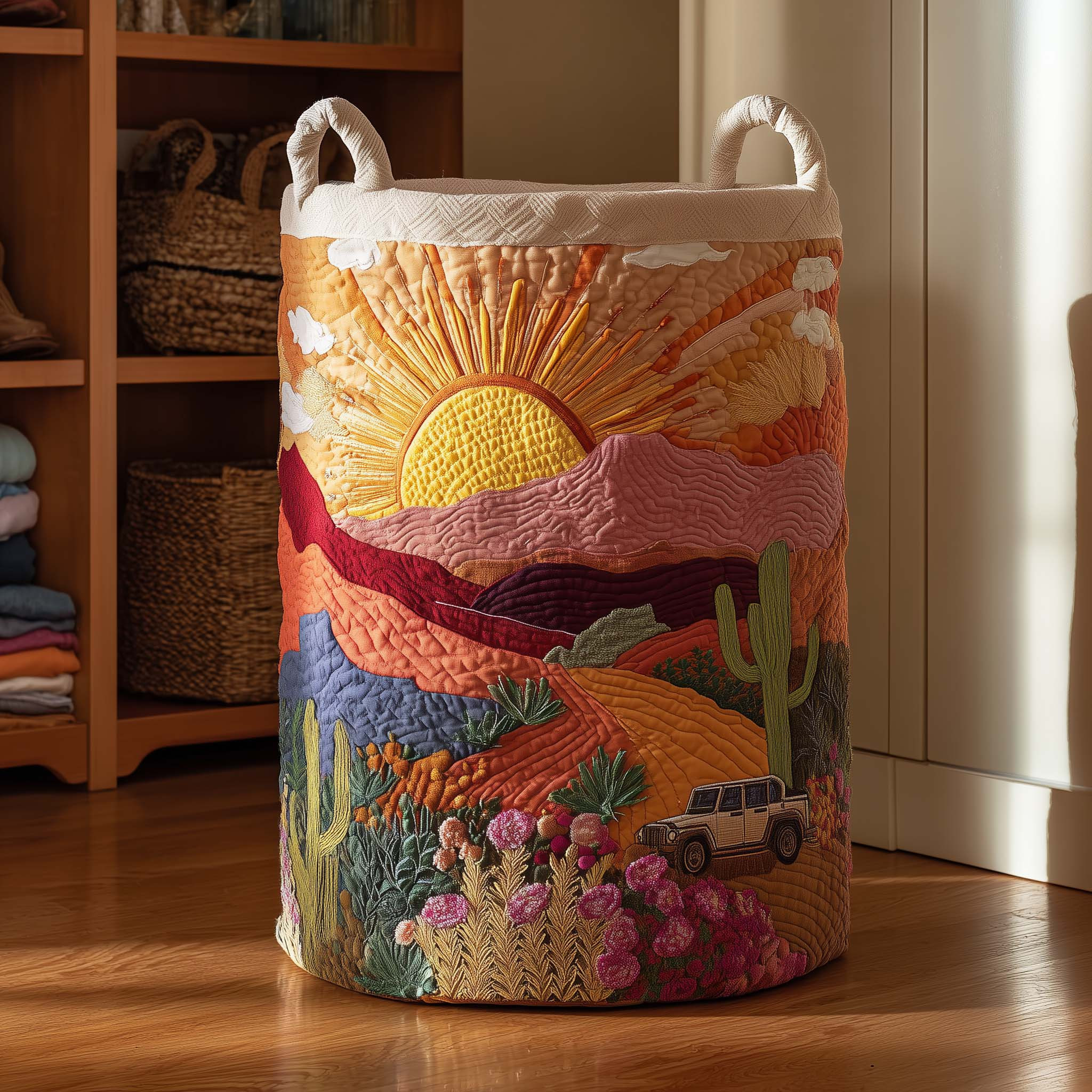 Cactus Sunset Quilted Laundry Basket Natural Home Decor Best Gifts For Housewarming
