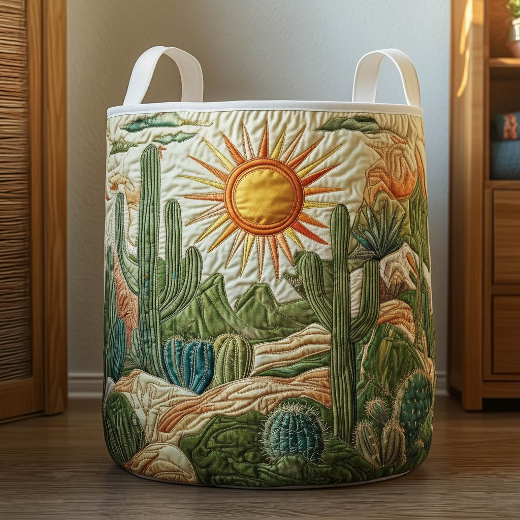 Cactus Sunset Quilted Laundry Basket Nature Themed Best Home Decor Gift Ideas For Gardeners
