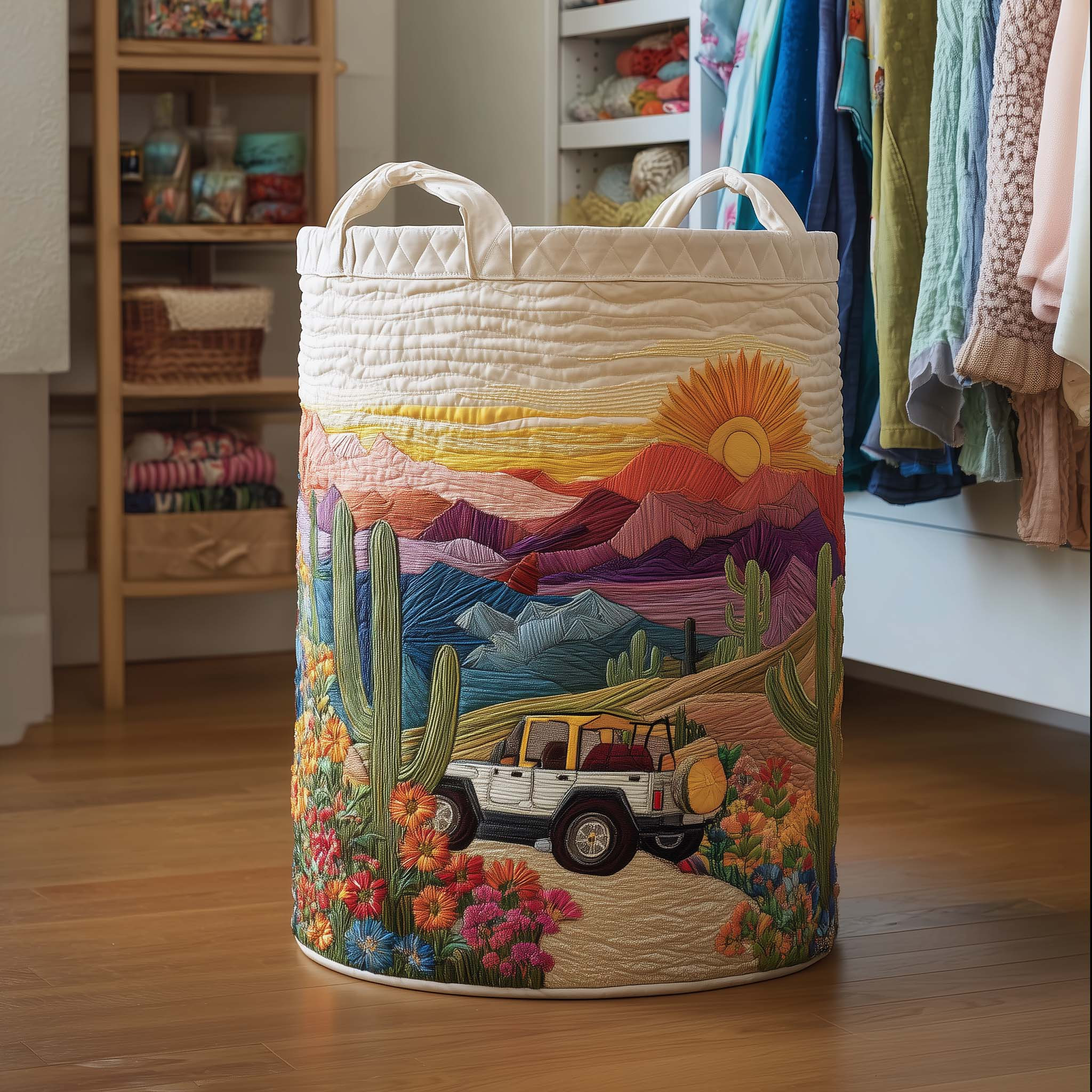 Cactus Sunset Quilted Laundry Basket Rustic Home Decor Unique Gifts For Mother