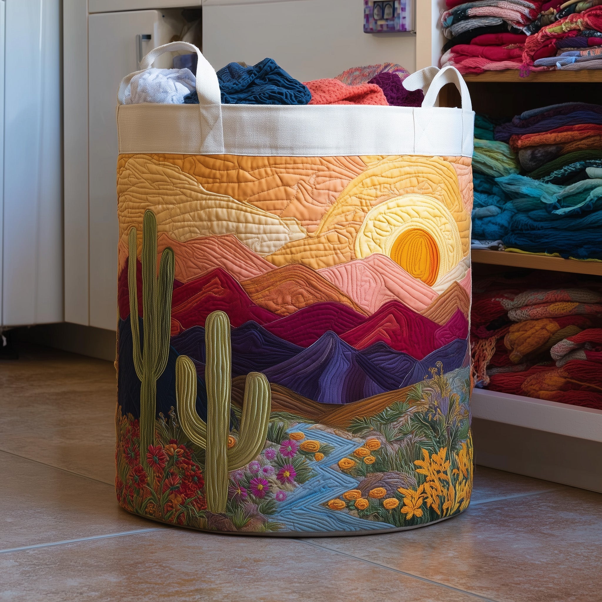 Cactus Sunset Quilted Laundry Basket Top Choice For Housewarming