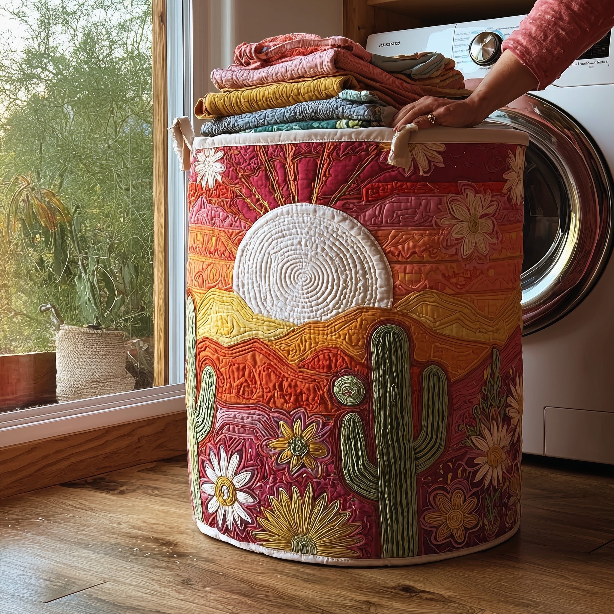 Cactus Sunset Quilted Laundry Basket Unique Gift For Laundry Lovers