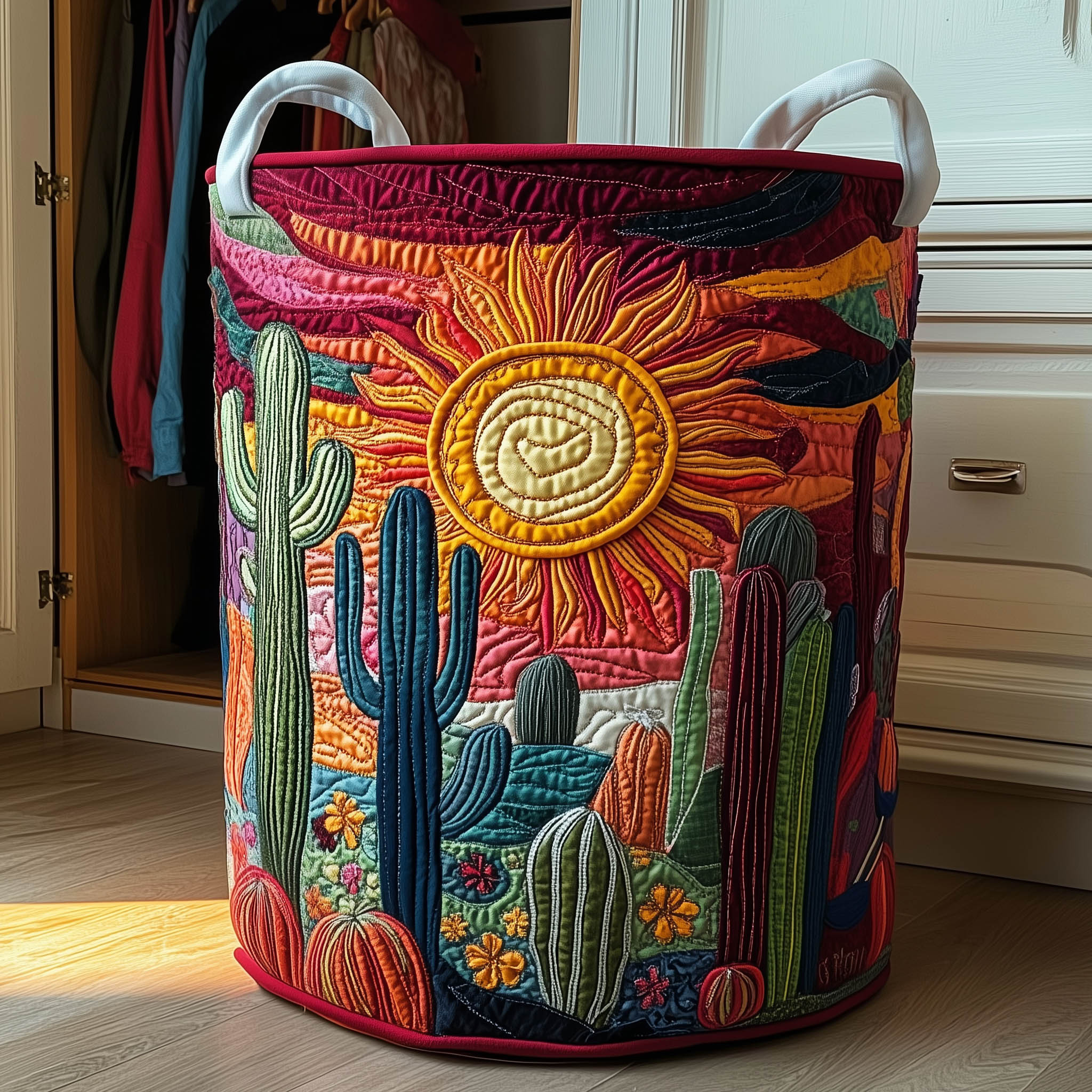 Cactus Sunset Quilted Laundry Cactus Graphic Natural Home Decor Gifts For Best Friends