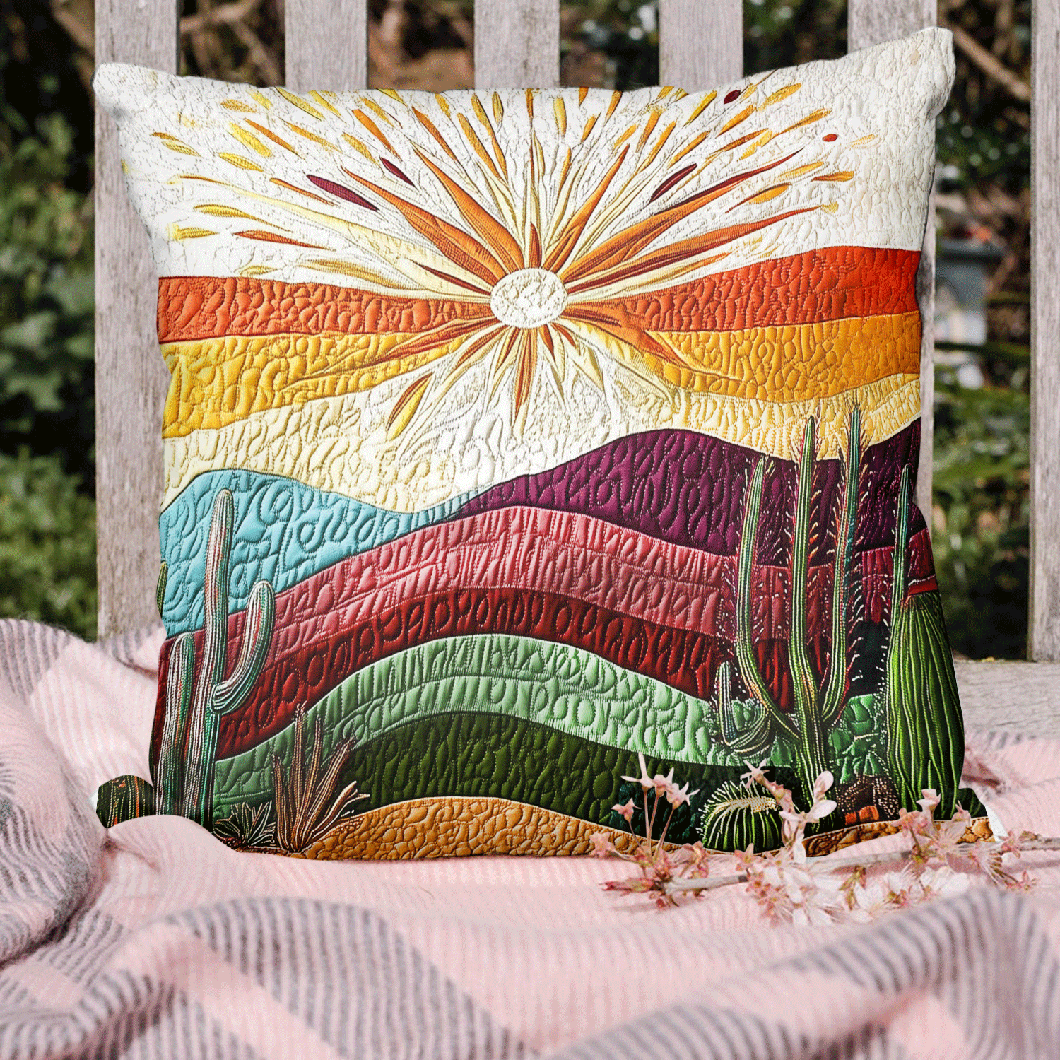 Cactus Sunset Quilted Pillow Case Aesthetic Home Decor Gifts For Cowboy Lovers