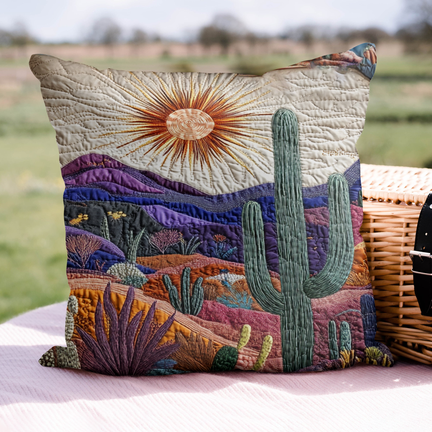 Cactus Sunset Quilted Pillow Case Decorative Throw Pillow Covers Cactus Themed Gifts