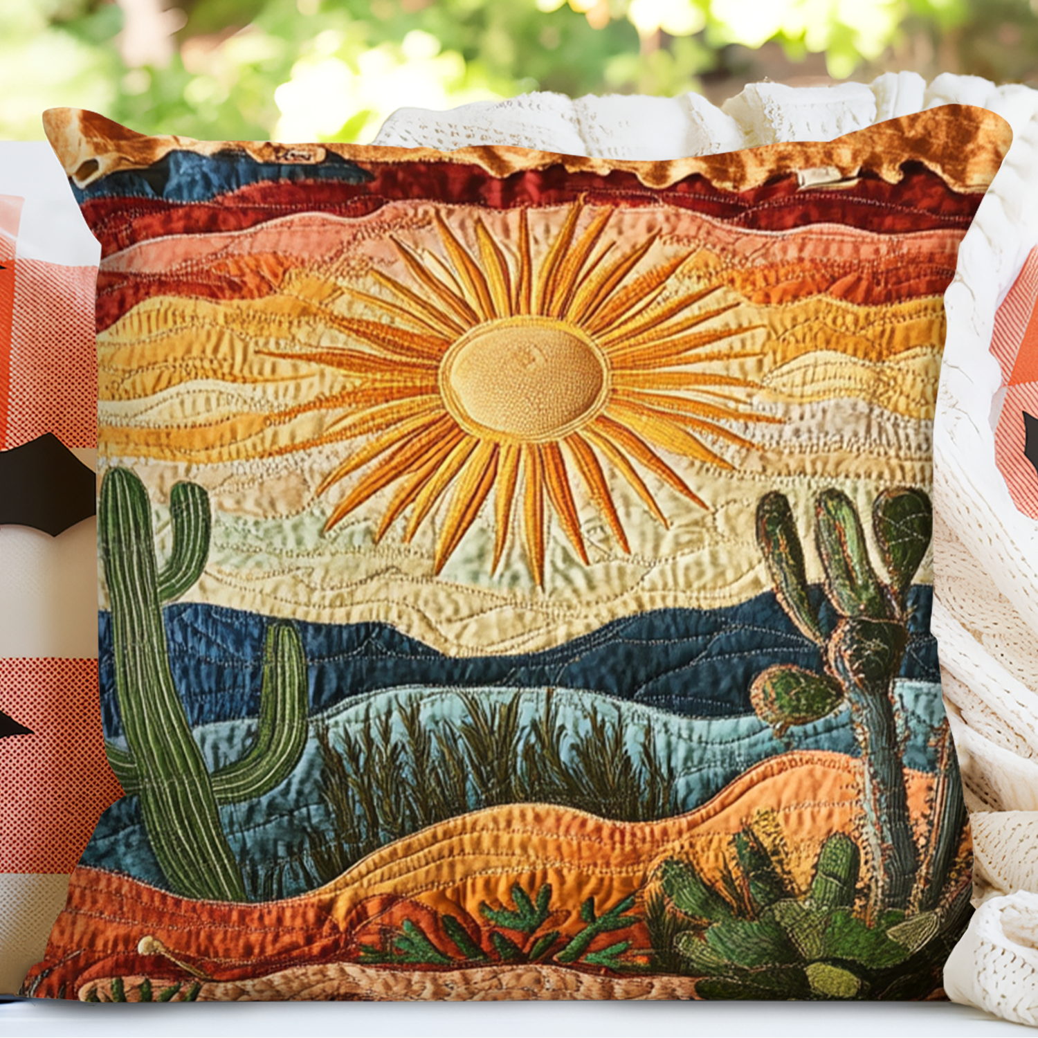 Cactus Sunset Quilted Pillow Case Throw Pillow Cases Cactus Related Gifts