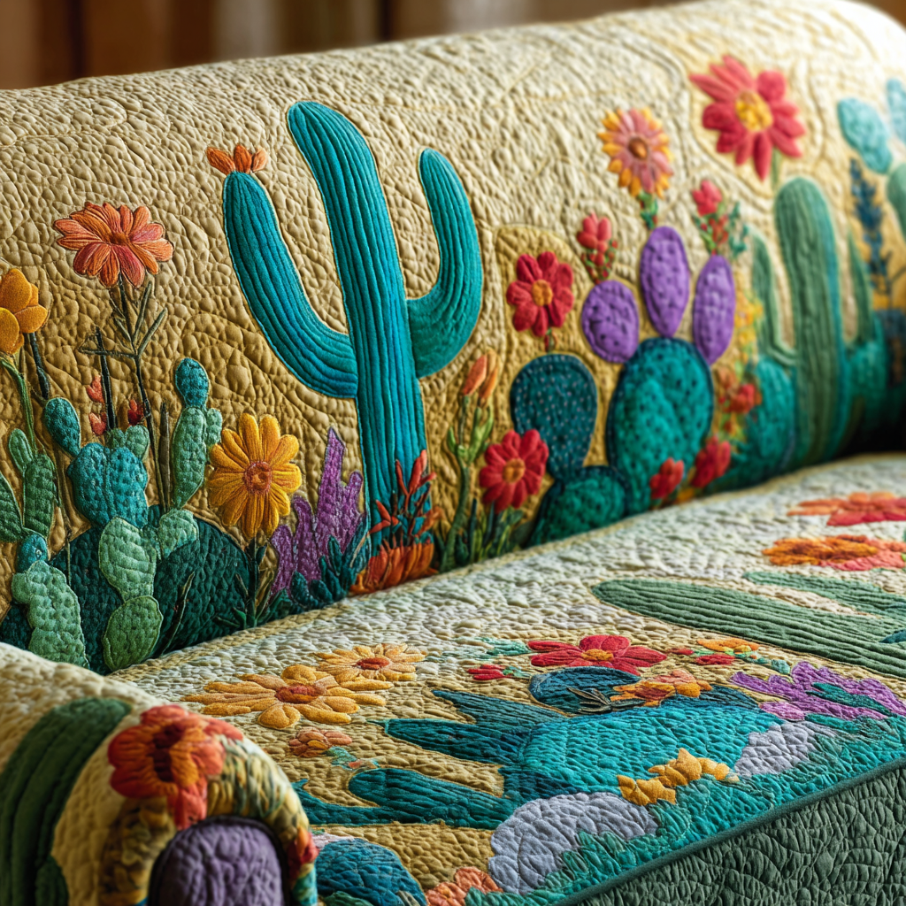 Cactus Sunset Quilted Sofa Cover Couch Protector Cactus Themed Gifts